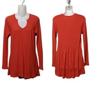 NWT Anthropologie T.LA Waffle Knit Split Neck Peplum Hem Thermal Top XS